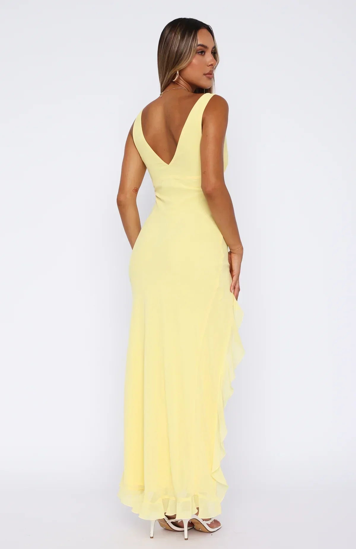 Olyne | Langes Kleid mit V-Ausschnitt