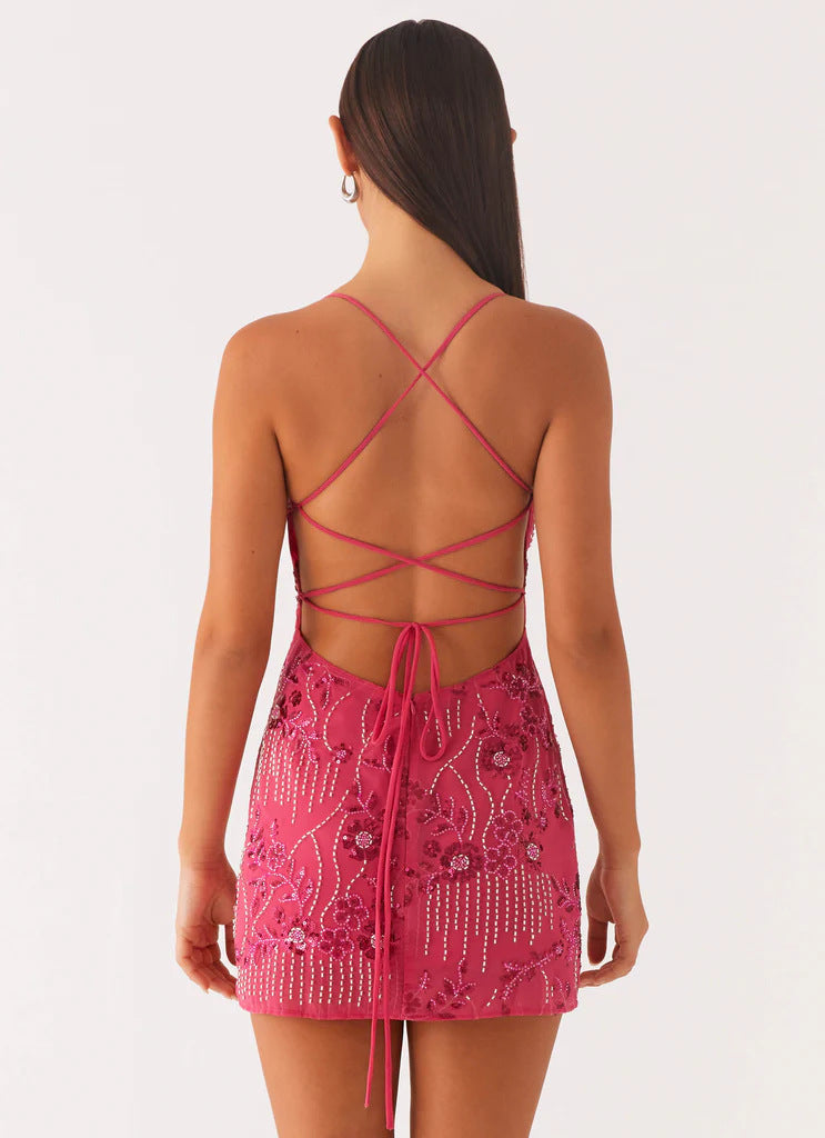 Xena - Damen Rückenfreies Paillettenkleid Mini