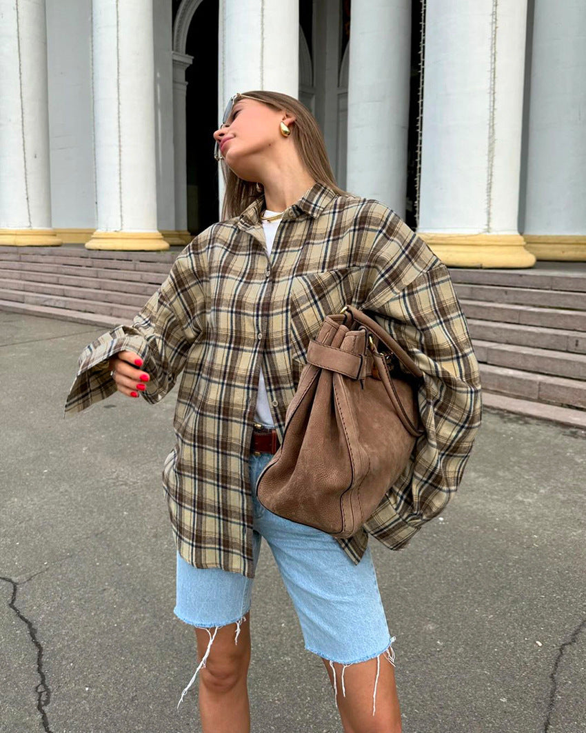 Zylia - Damen Oversize Karohemd Langarm