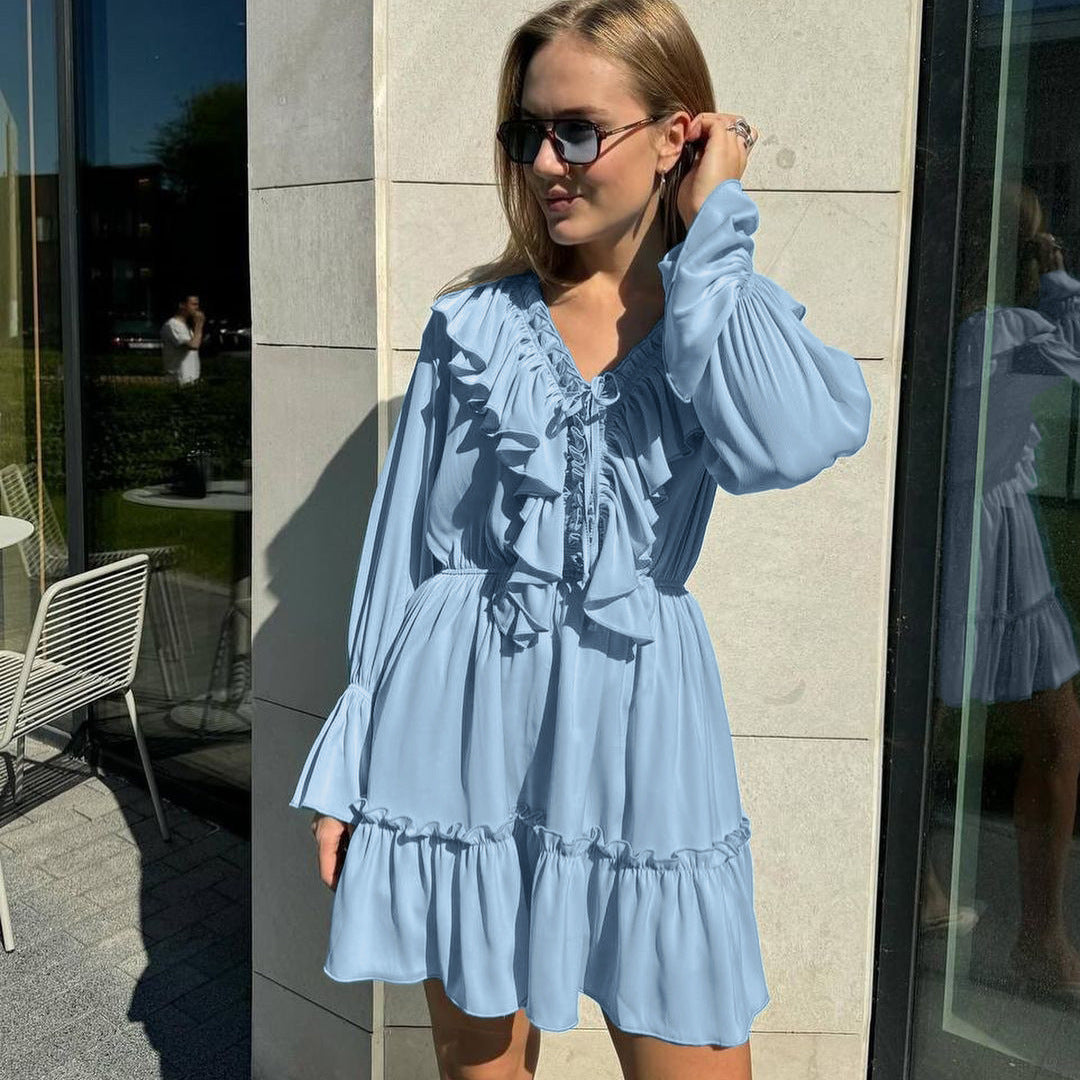Lyria – Damen Sommerkleid mit V-Ausschnitt Puffärmeln