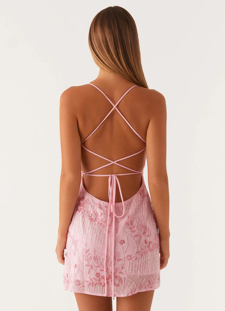 Xena - Damen Rückenfreies Paillettenkleid Mini