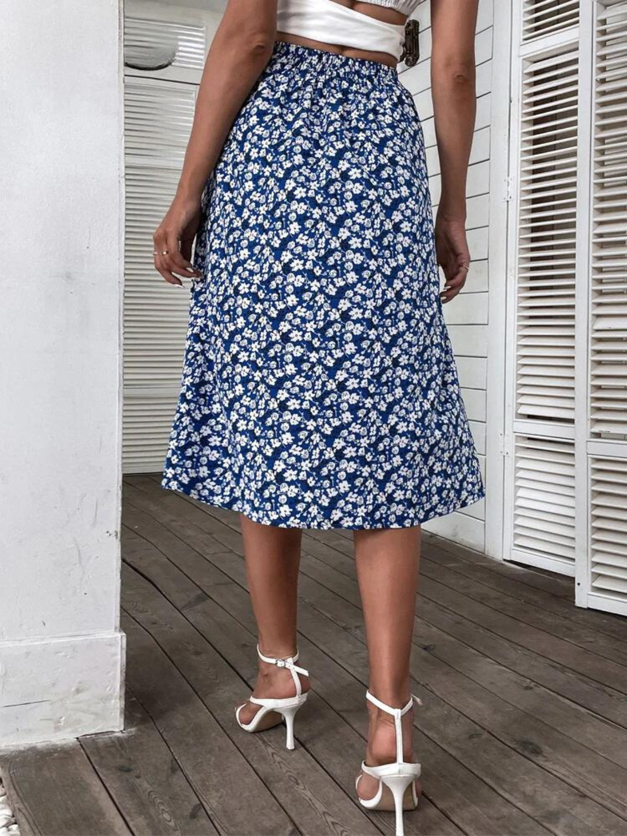 Elinor - Floral Print Ruffle Trim Midi Röcke
