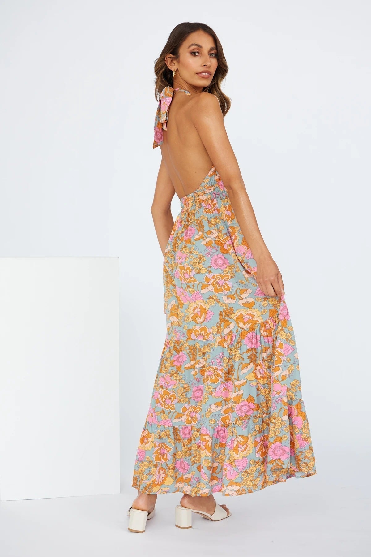 Calaya - Damen Langes Kleid Geschlitzt Rückenfrei Maxi