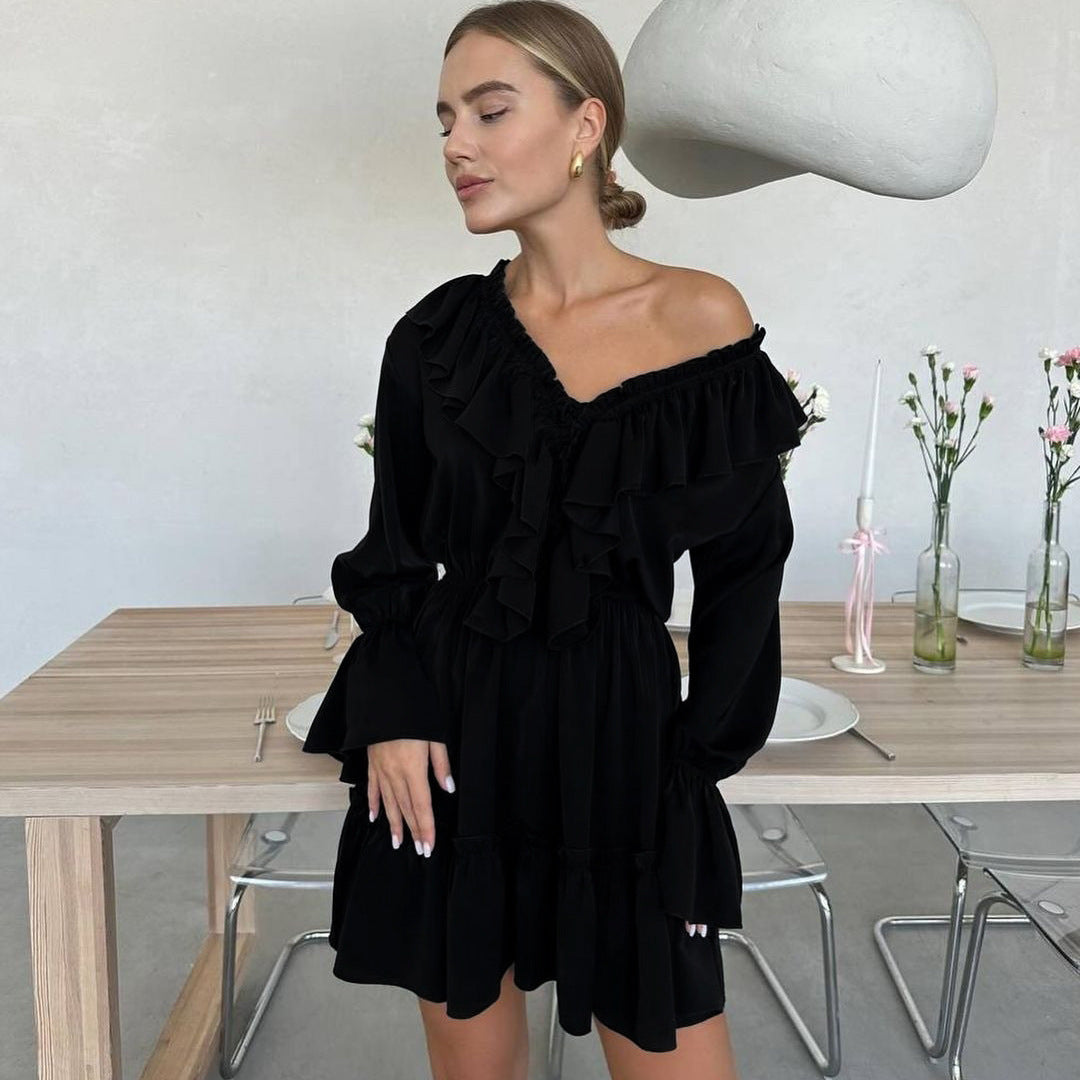 Lyria – Damen Sommerkleid mit V-Ausschnitt Puffärmeln