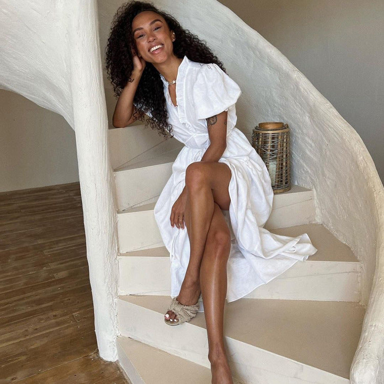 Leyna - Damen Sommerkleid mit V-Ausschnitt Midi