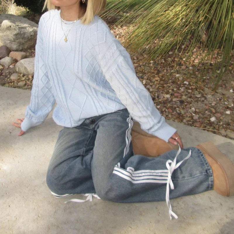 Elga - Jeans Mit Weitem Bein, Seitenstreifen Und Schnürdetails