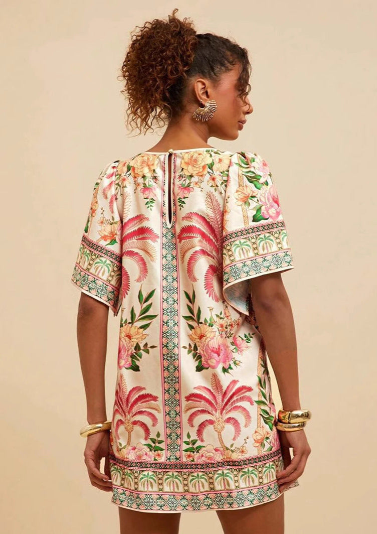 Syrena - Damen Bedrucktes Kleid mit Rundhalsausschnitt Mini