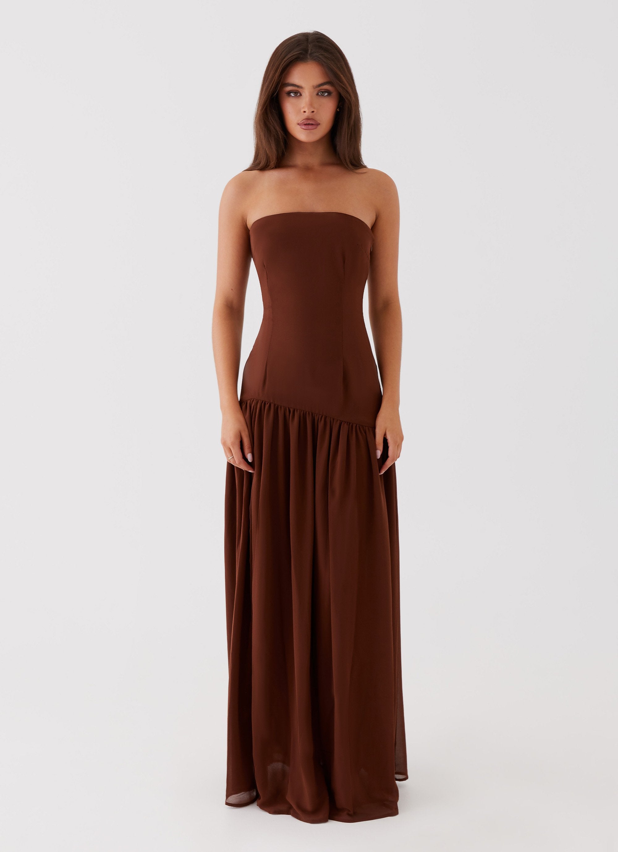 Zaya - Damen Trägerloses Fließendes Kleid Maxi