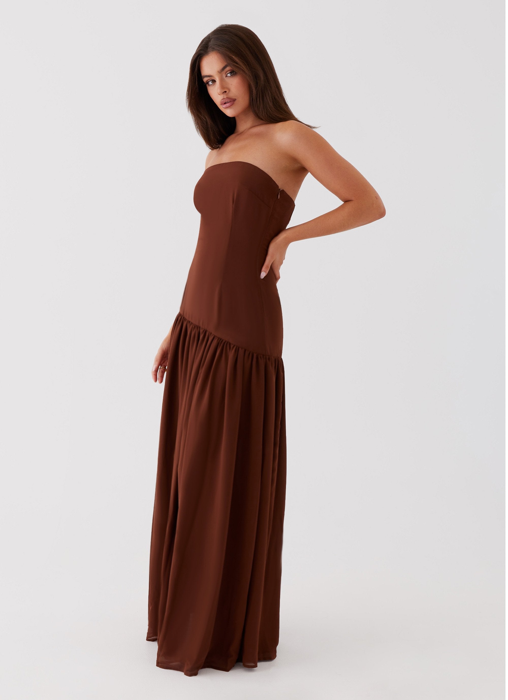 Zaya - Damen Trägerloses Fließendes Kleid Maxi
