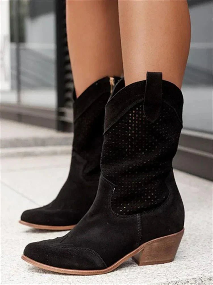 Damen Schicke Cowboystiefel mit Reißverschluss Atmungsaktive