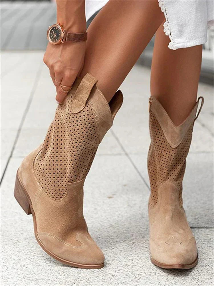 Damen Schicke Cowboystiefel mit Reißverschluss Atmungsaktive