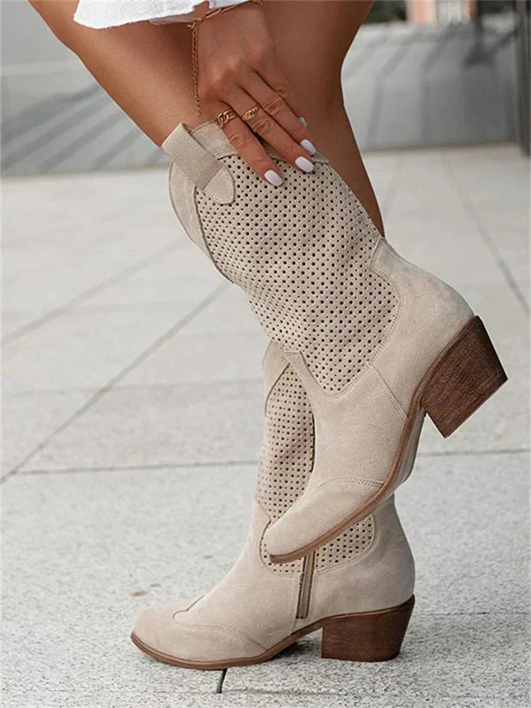 Damen Schicke Cowboystiefel mit Reißverschluss Atmungsaktive