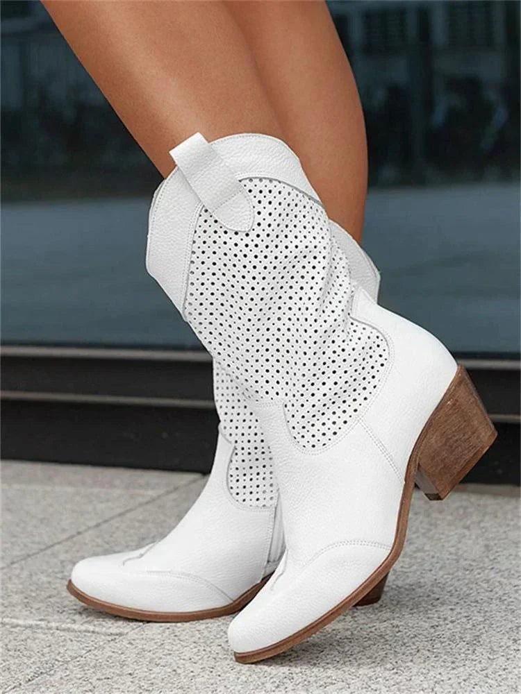 Damen Schicke Cowboystiefel mit Reißverschluss Atmungsaktive