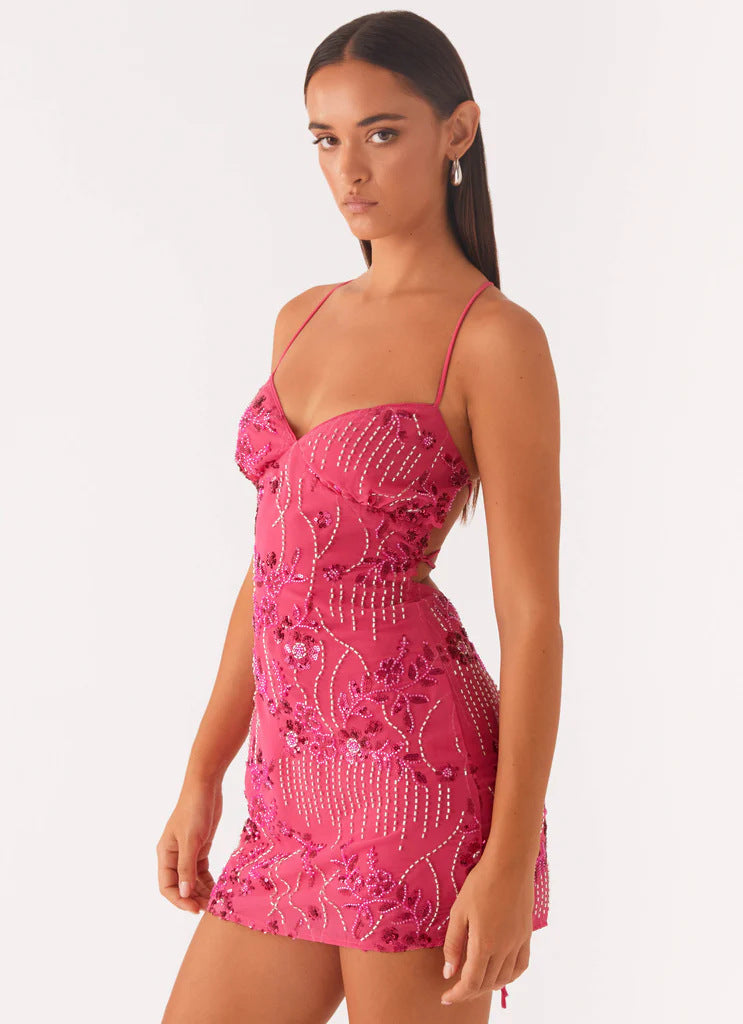 Xena - Damen Rückenfreies Paillettenkleid Mini