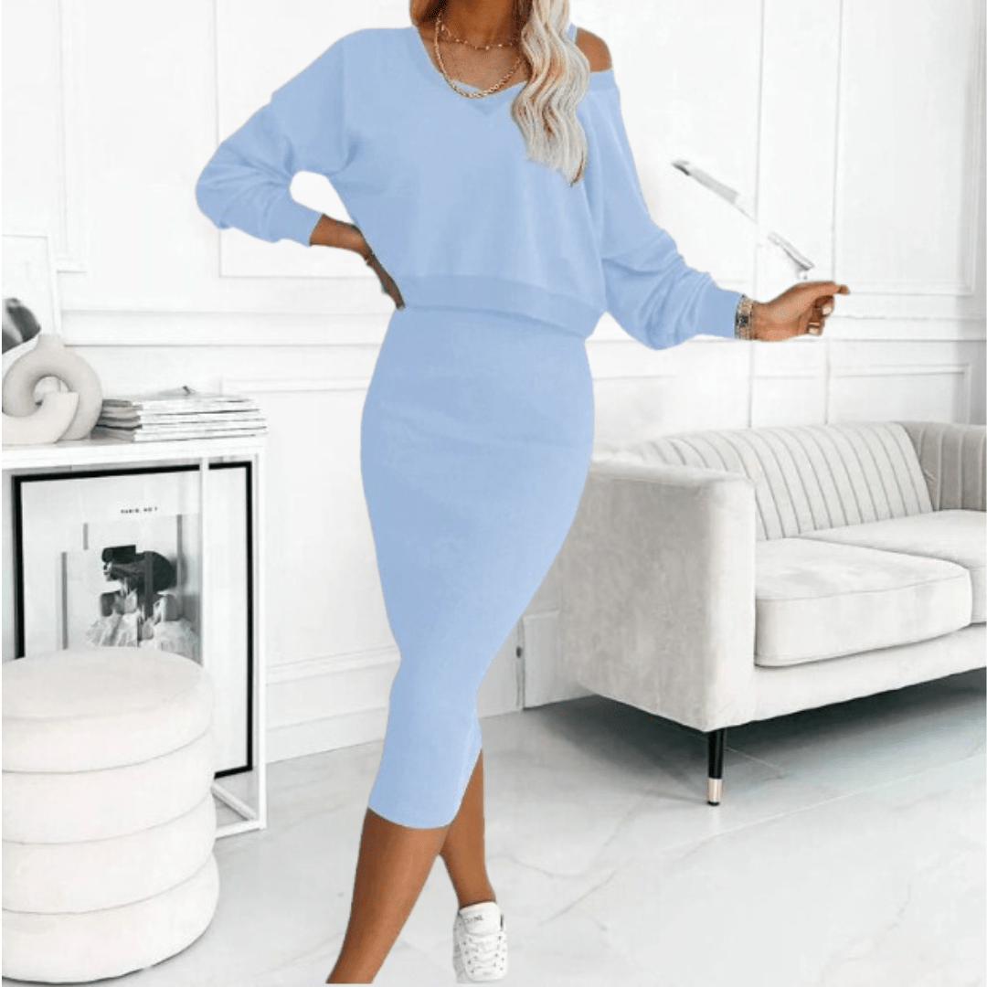 Damen Freizeit Sweatshirt und Kleid Set Herbst