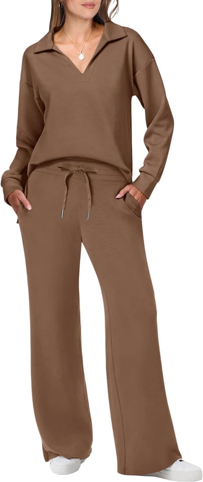 Damen Lässiges Pullover und Hosen Set V-Ausschnitt