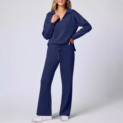 Damen Lässiges Pullover und Hosen Set V-Ausschnitt