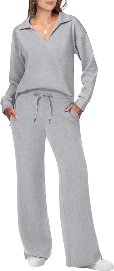 Damen Lässiges Pullover und Hosen Set V-Ausschnitt