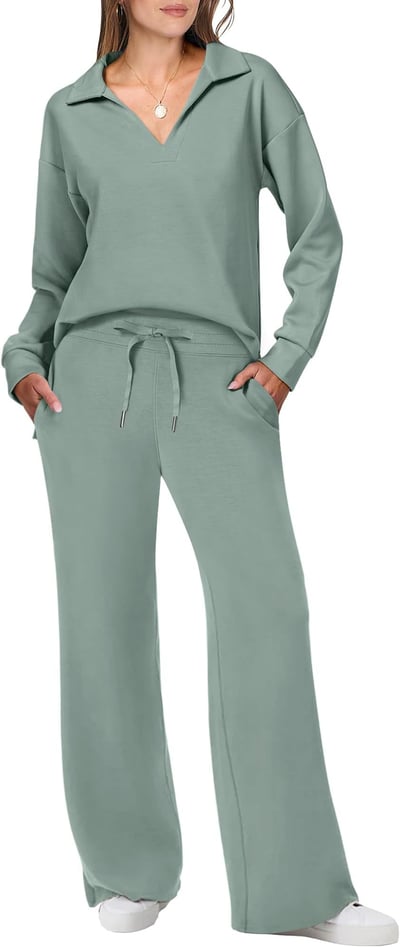 Damen Lässiges Pullover und Hosen Set V-Ausschnitt