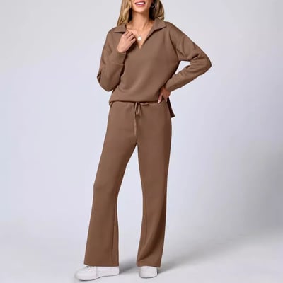 Damen Lässiges Pullover und Hosen Set V-Ausschnitt