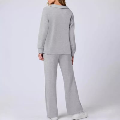 Damen Lässiges Pullover und Hosen Set V-Ausschnitt