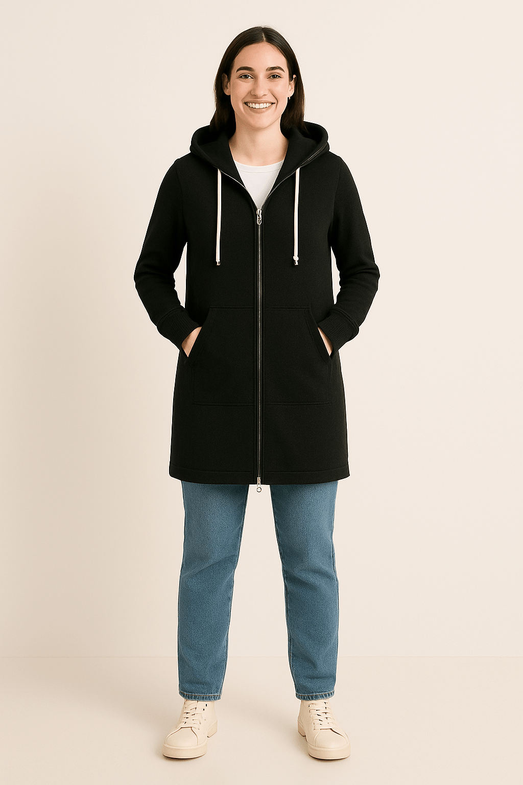 Damen Knielanger Hoodie Warme