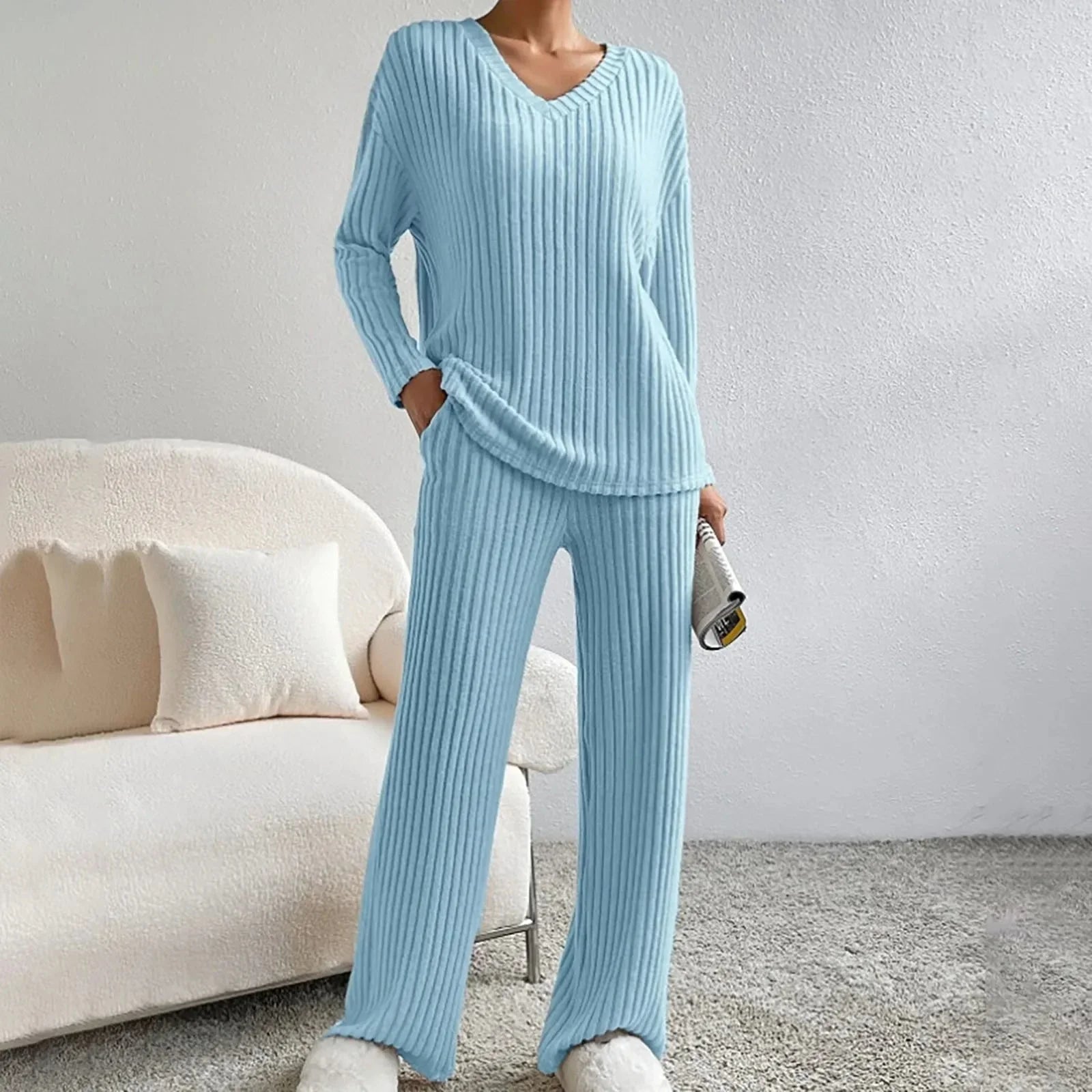 Damen Zweiteiliges Lounge-Set V-Ausschnitt