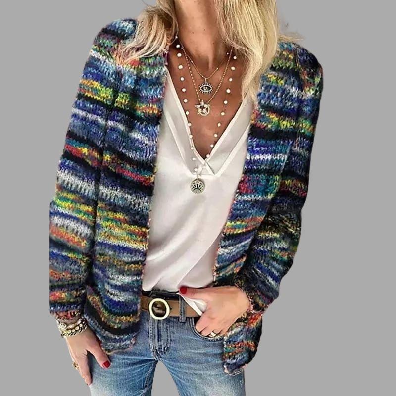 Damen Mehrfarbige Strickjacke Stilvoll