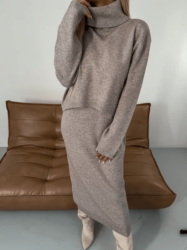 Damen Rollkragenpullover und Kleid Set Winter