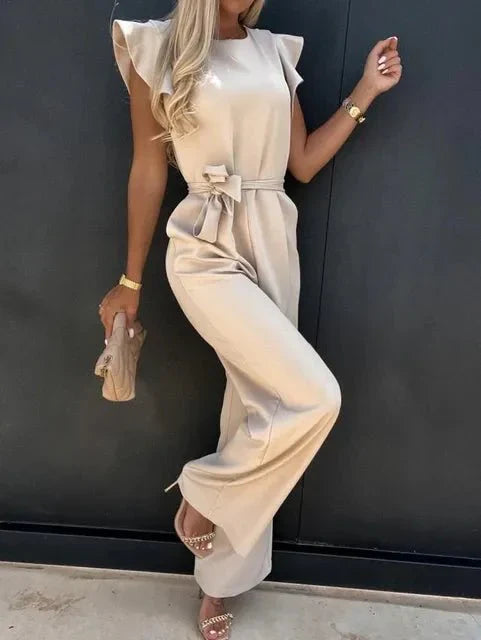 Damen Jumpsuit mit Gerüschten Ärmeln Elegant