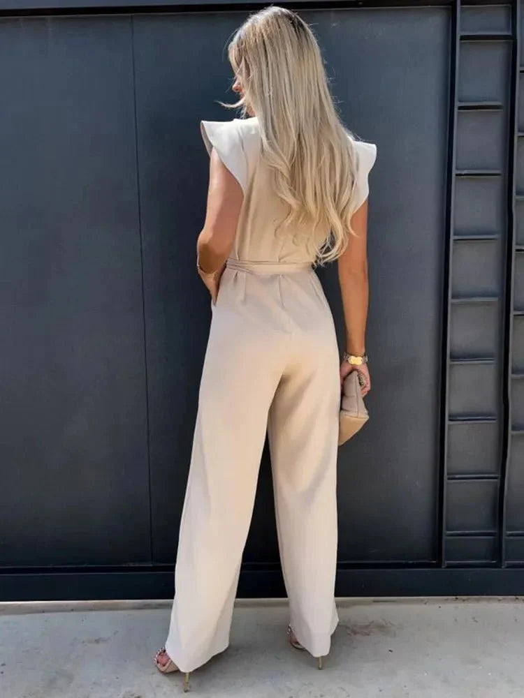 Damen Jumpsuit mit Gerüschten Ärmeln Elegant