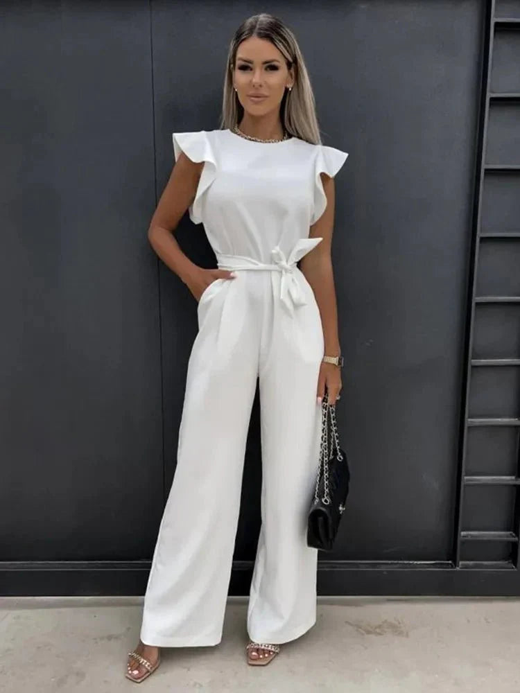 Damen Jumpsuit mit Gerüschten Ärmeln Elegant