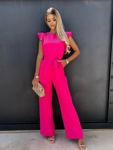 Damen Jumpsuit mit Gerüschten Ärmeln Elegant