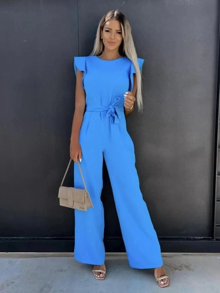 Damen Jumpsuit mit Gerüschten Ärmeln Elegant