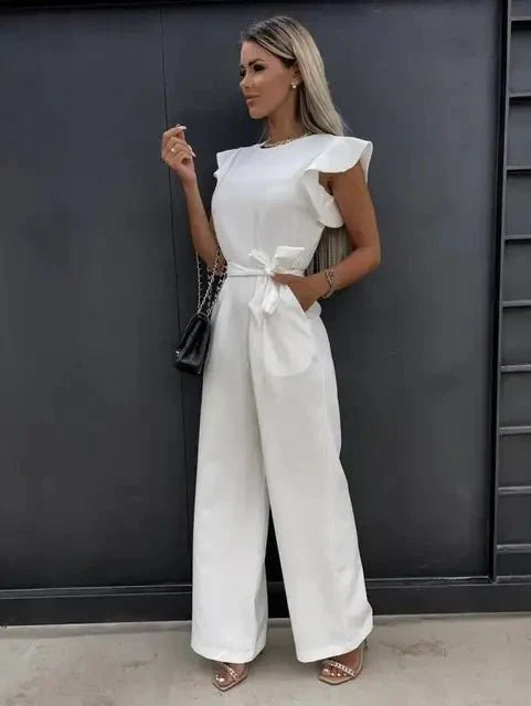 Damen Jumpsuit mit Gerüschten Ärmeln Elegant