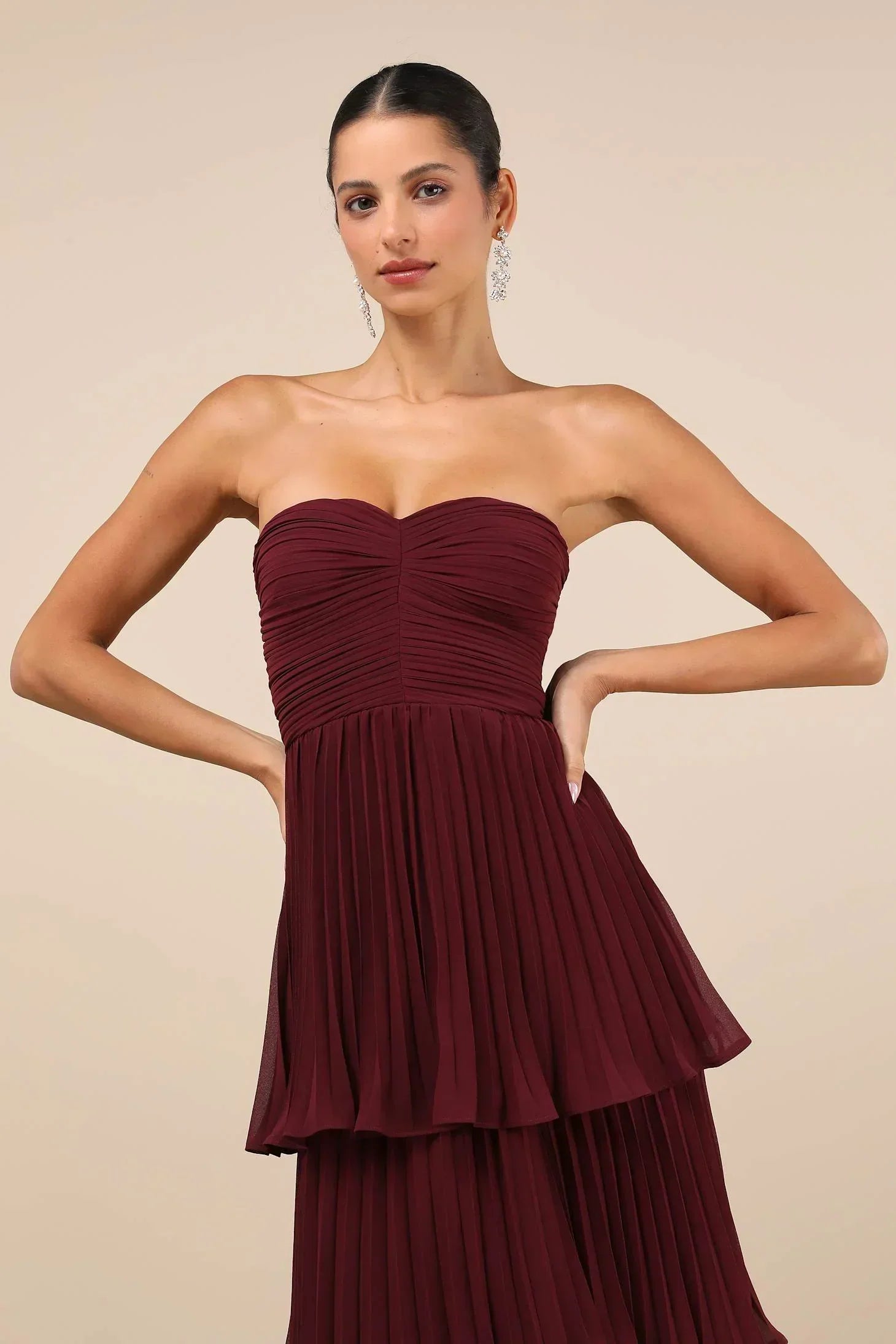 Melia | Trägerloses langes Kleid mit Rüschen