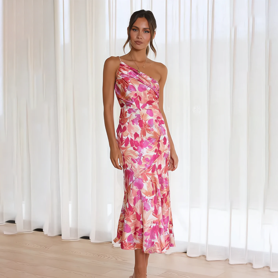 Mia - Schulter Plissiertes Blumenkleid