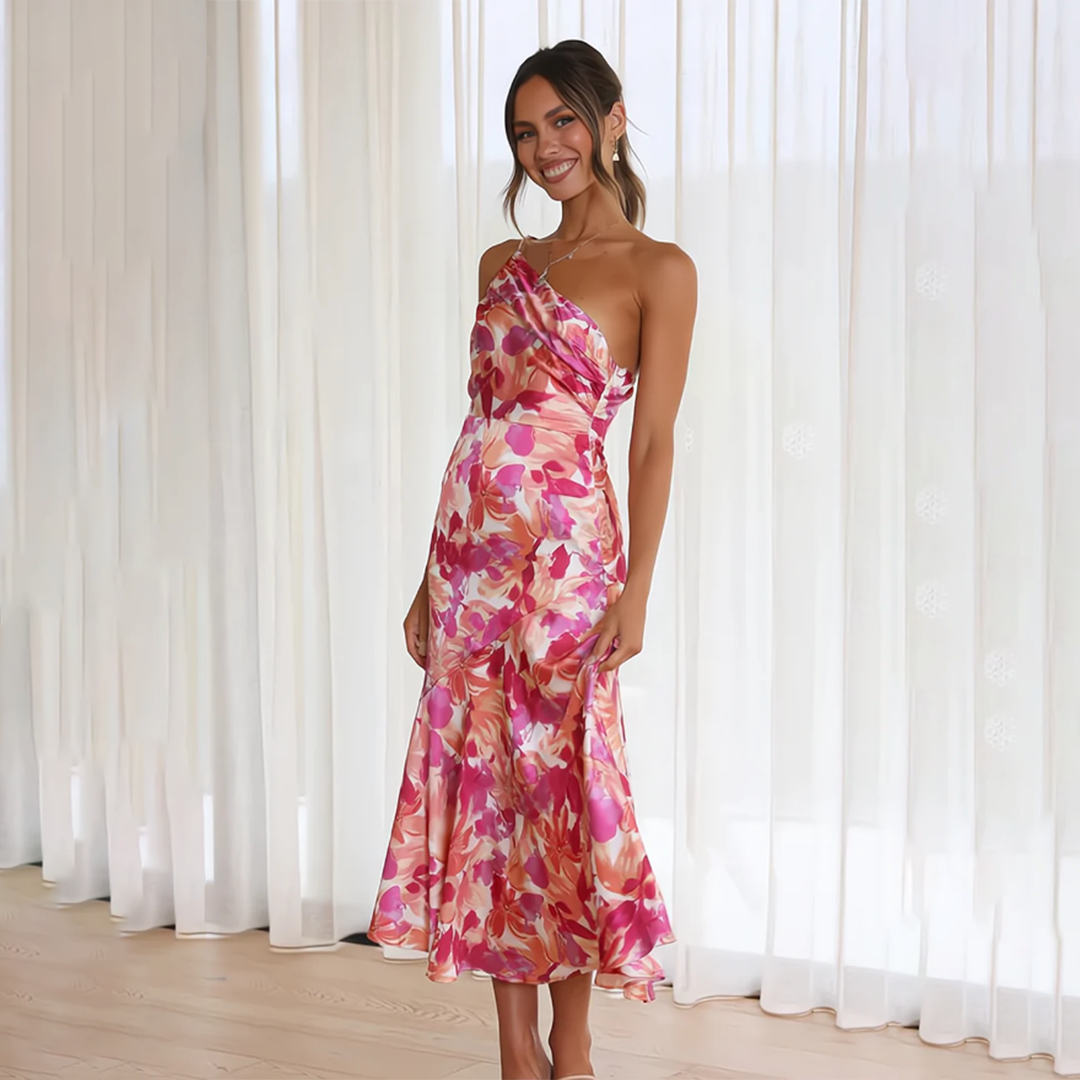Mia - Schulter Plissiertes Blumenkleid