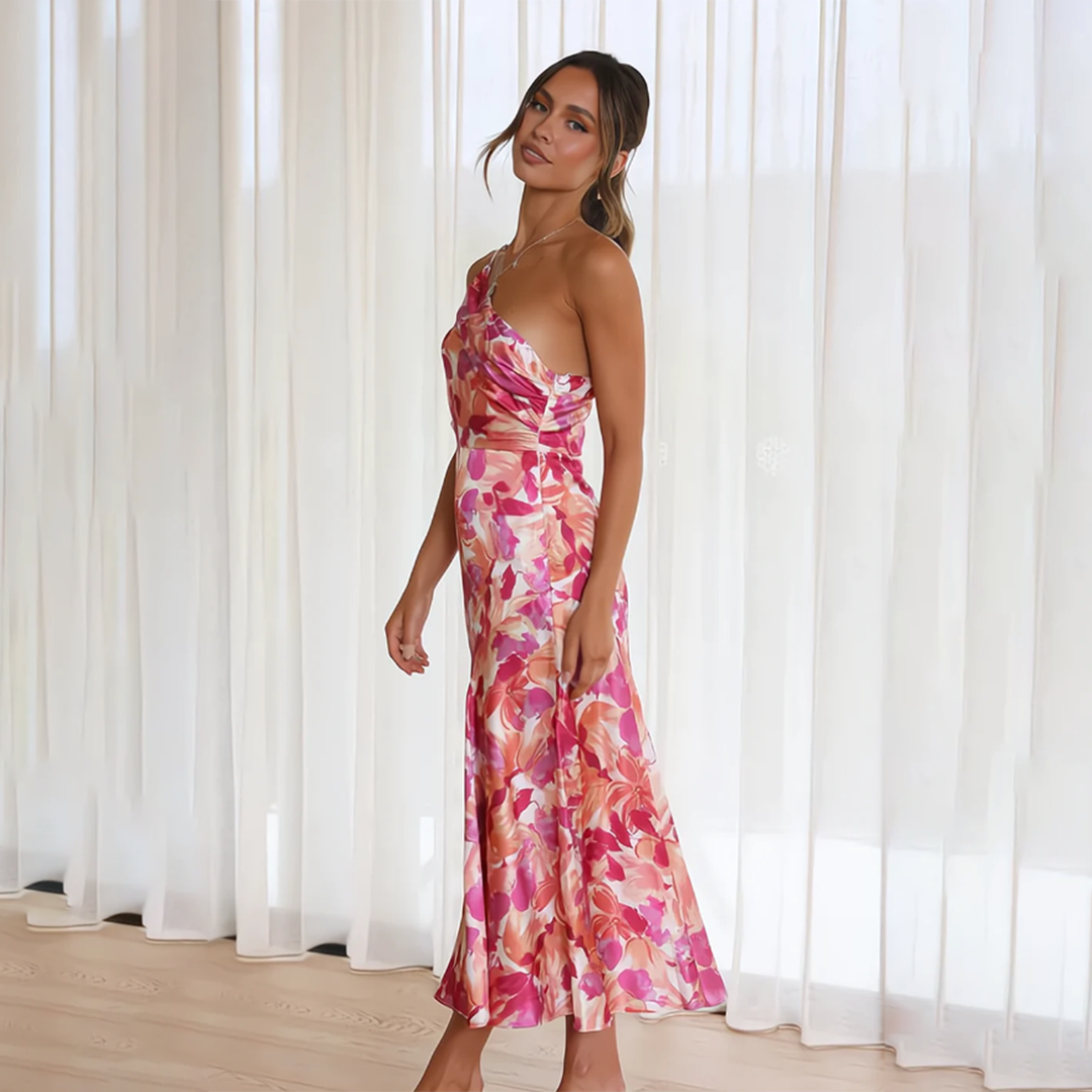 Mia - Schulter Plissiertes Blumenkleid