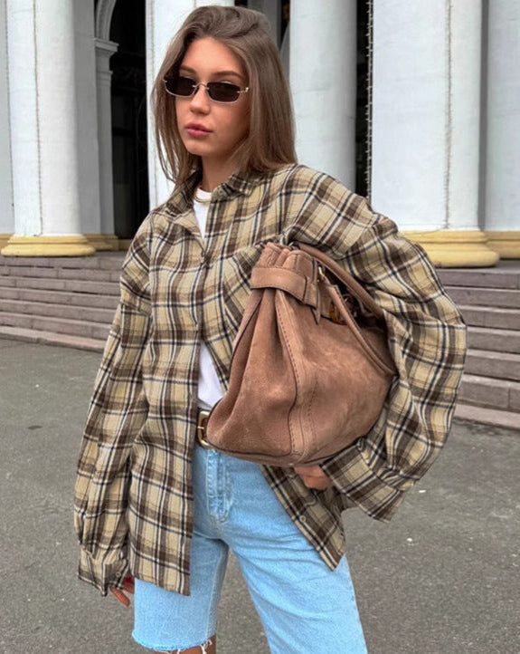 Zylia - Damen Oversize Karohemd Langarm