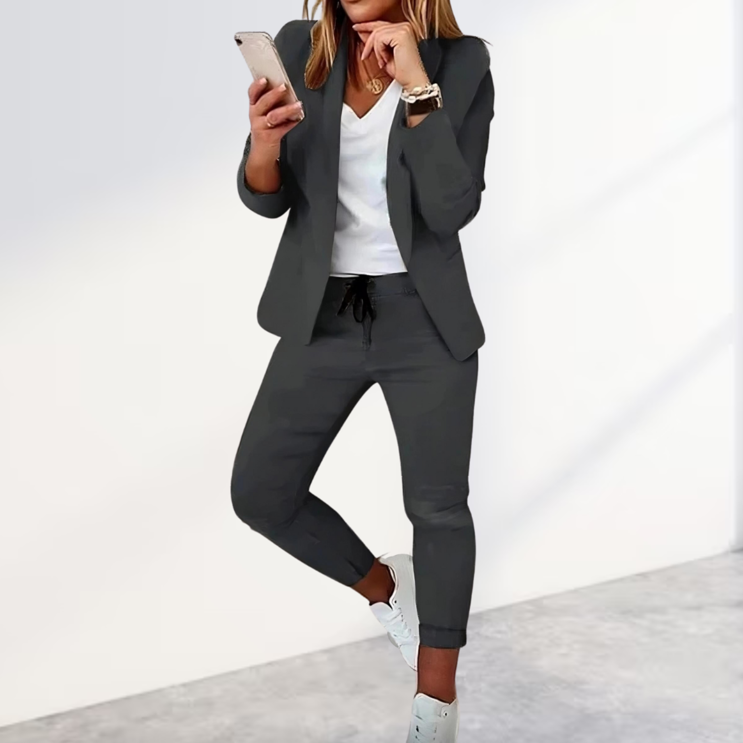 Damen Stylisches Blazer und Hosen-Set Slim fit