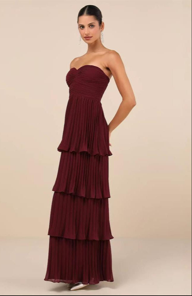 Melia | Trägerloses langes Kleid mit Rüschen