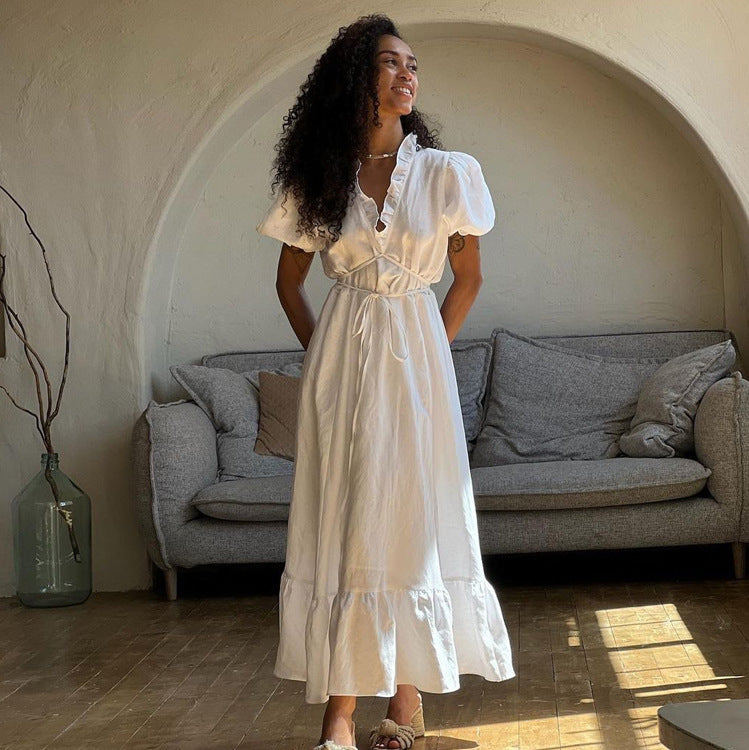 Leyna - Damen Sommerkleid mit V-Ausschnitt Midi