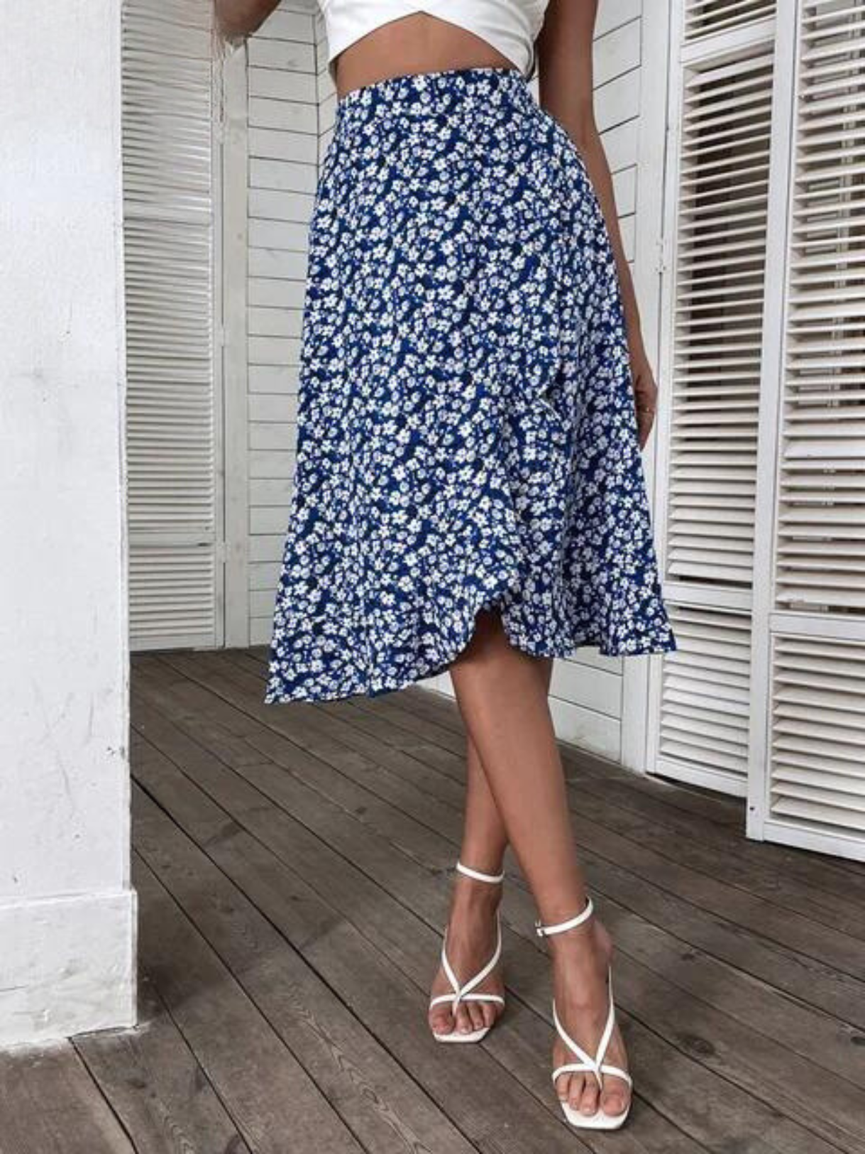 Elinor - Floral Print Ruffle Trim Midi Röcke