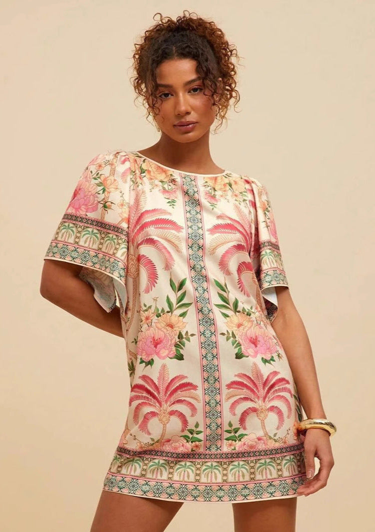 Syrena - Damen Bedrucktes Kleid mit Rundhalsausschnitt Mini