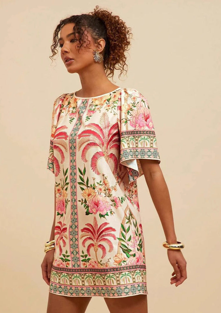 Syrena - Damen Bedrucktes Kleid mit Rundhalsausschnitt Mini