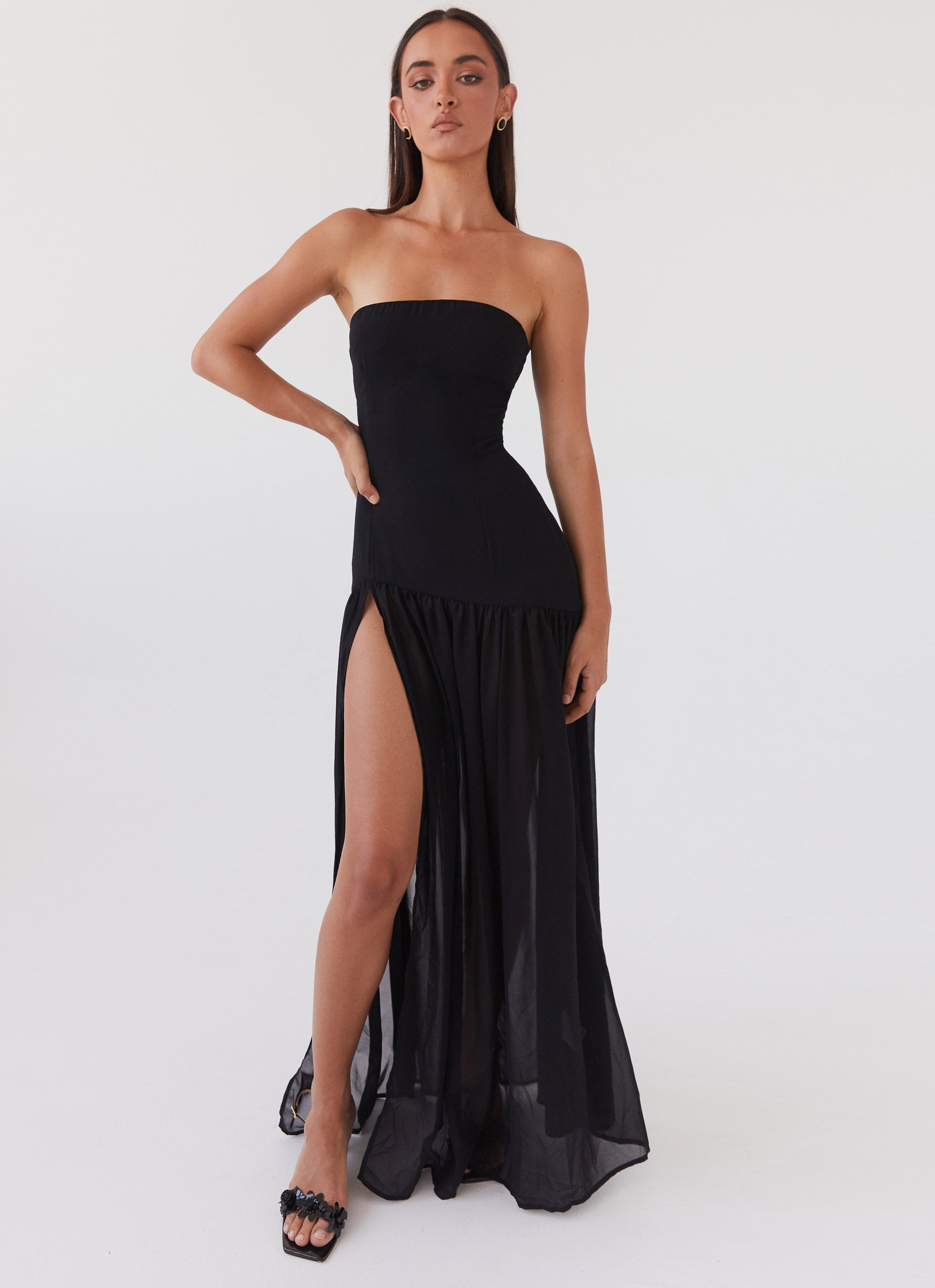Zaya - Damen Trägerloses Fließendes Kleid Maxi