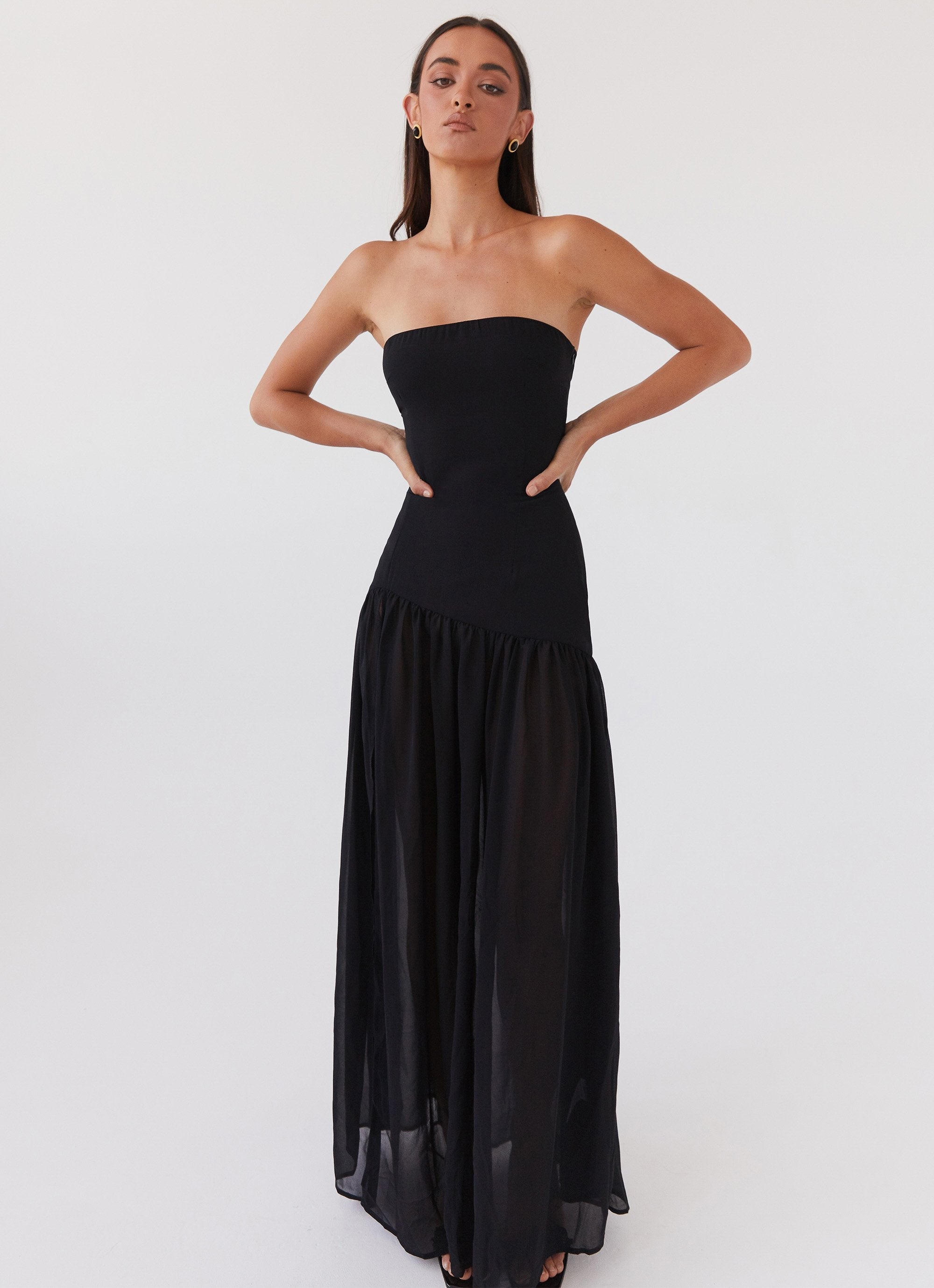 Zaya - Damen Trägerloses Fließendes Kleid Maxi