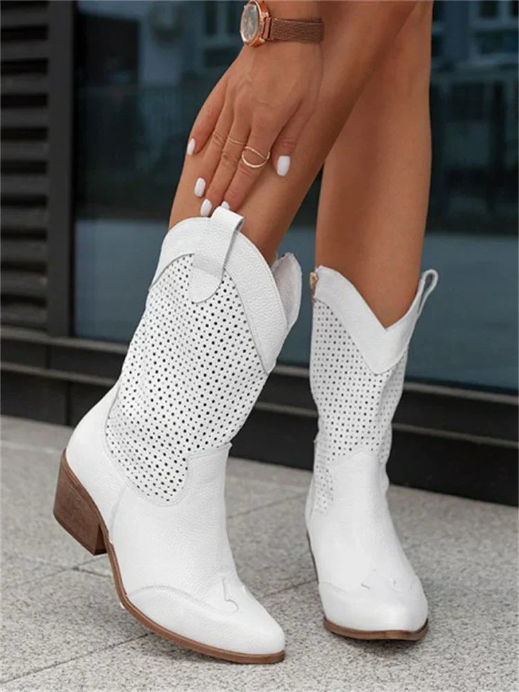 Damen Schicke Cowboystiefel mit Reißverschluss Atmungsaktive