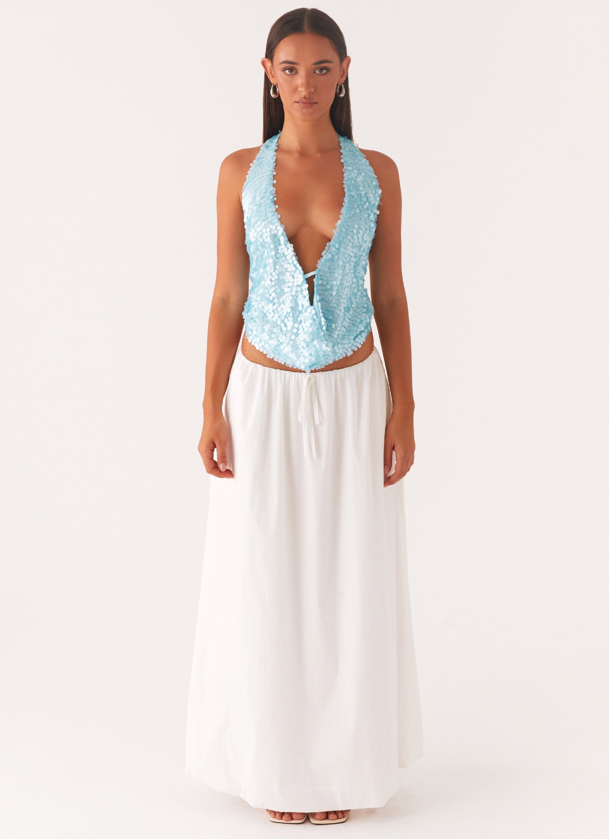 Zylia - Damen Pailletten Haltertop V-Ausschnitt